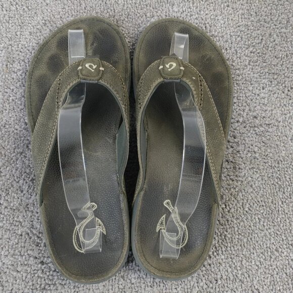 Olukai Nui Flip Flop Sandals Mens Size 10 Shoes Gray Leather Beach - Picture 8 of 9